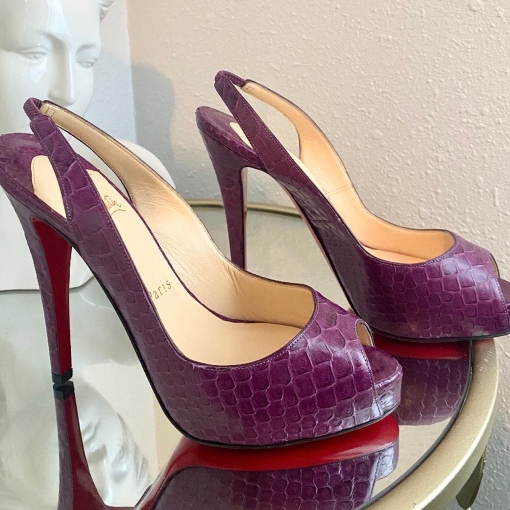 Christian Louboutin “No Prive” Python - Purple Slingback Sandal Pump Heel - Picture 3 of 14